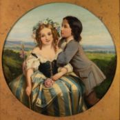 BRITISH SCHOOL (NINETEENTH CENTURY) OIL PAINTING ON RELINED CANVAS , painted circular  An amorous