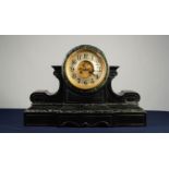 IMPRESSIVE LATE VICTORIAN BLACK SLATE MANTLE CLOCK WITH BLACK VINED MARBLE TRIM, the 7? silvered