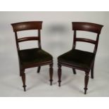 SET OF FOUR WILLIAM IV MAHOGANY BAR BACK SINGLE DINING CHAIRS, each with scrolled, deep top rail