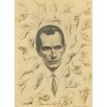 ENOCH FAIRHURST (1874-1945) PENCIL DRAWING  Portrait of Sir Malcolm Sargent with surround of 33