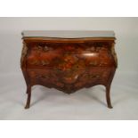 JENNER?S, EDINBURGH MARQUETRY INLAID AND FLORAL PAINTED BOMBE SHAPED COMMODE OF SERPENTINE