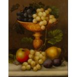 EDWIN STEEL (1850-1912)  OIL ON RELINED CANVAS Still life with tazza, grapes and other fruit on a