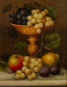 EDWIN STEEL (1850-1912)  OIL ON RELINED CANVAS Still life with tazza, grapes and other fruit on a