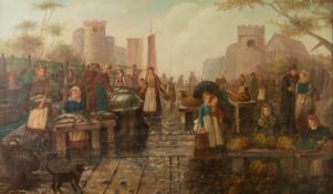 A. MULLER (Late Nineteenth/early Twentieth Century)  OIL PAINTINGS ON PANEL, A PAIR  Quayside fish