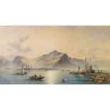 EMIL RIECK (Fl. 1858-1898) WATERCOLOUR A Continental lake scene, probably the Bodensee signed