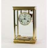 MODERN GERMAN GILT METAL FOUR GLASS MANTLE CLOCK SIGNED WOODFORD AND WITH MOVEMENT BY FRANZ