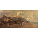 CONTINENTAL SCHOOL (NINETEENTH CENTURY)  OIL ON CANVAS  A coastal scene with beached fishing