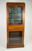 HARPER AUTOMATICS OF CROYDON, 1930?s OAK SHOP DISPLAY CABINET, the upper section with fall front