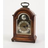 MODERN BURR WALNUT MINIATURE BRACKET CLOCK WITH FRENCH MOVEMENT, the 2 ¼? brass dial with silvered