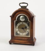 MODERN BURR WALNUT MINIATURE BRACKET CLOCK WITH FRENCH MOVEMENT, the 2 ¼? brass dial with silvered