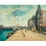 CLIFF HARLAND  OIL PAINTING ON CANVAS  'Honfleur' harbour scene  signed lower left  16" x 20" (40.