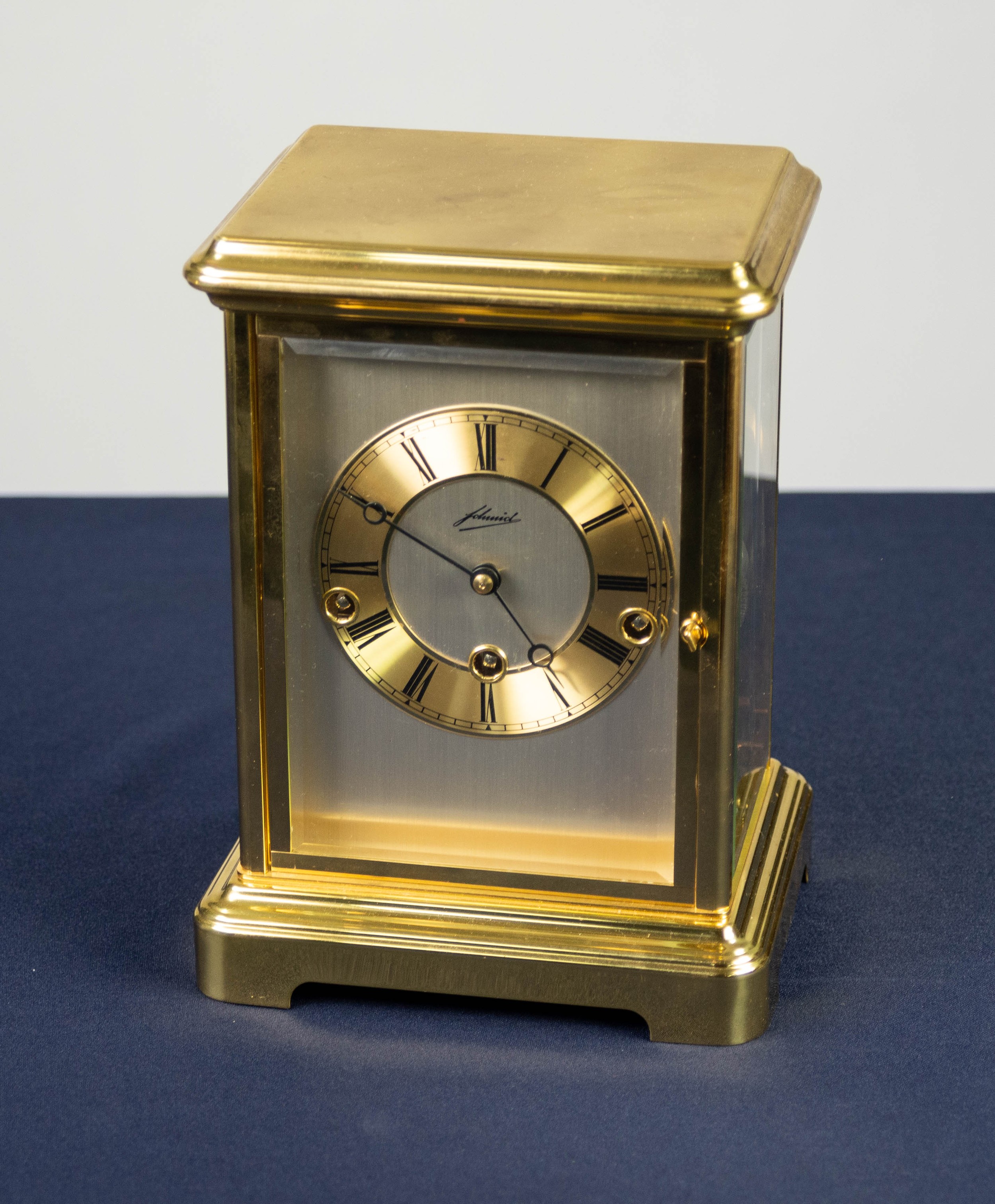 SCHMID, GERMAN FOUR GLASS MANTEL CLOCK, with 8 days movement striking and chiming on eight graduated