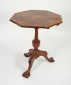 NINETEENTH CENTURY INLAID WALNUT OCCASIONAL TABLE, the octagonal tilt top with central floral