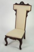NINETEENTH CENTURY CARVED ROSEWOOD PRIE DIEU CHAIR, the moulded show-wood frame with scroll carved