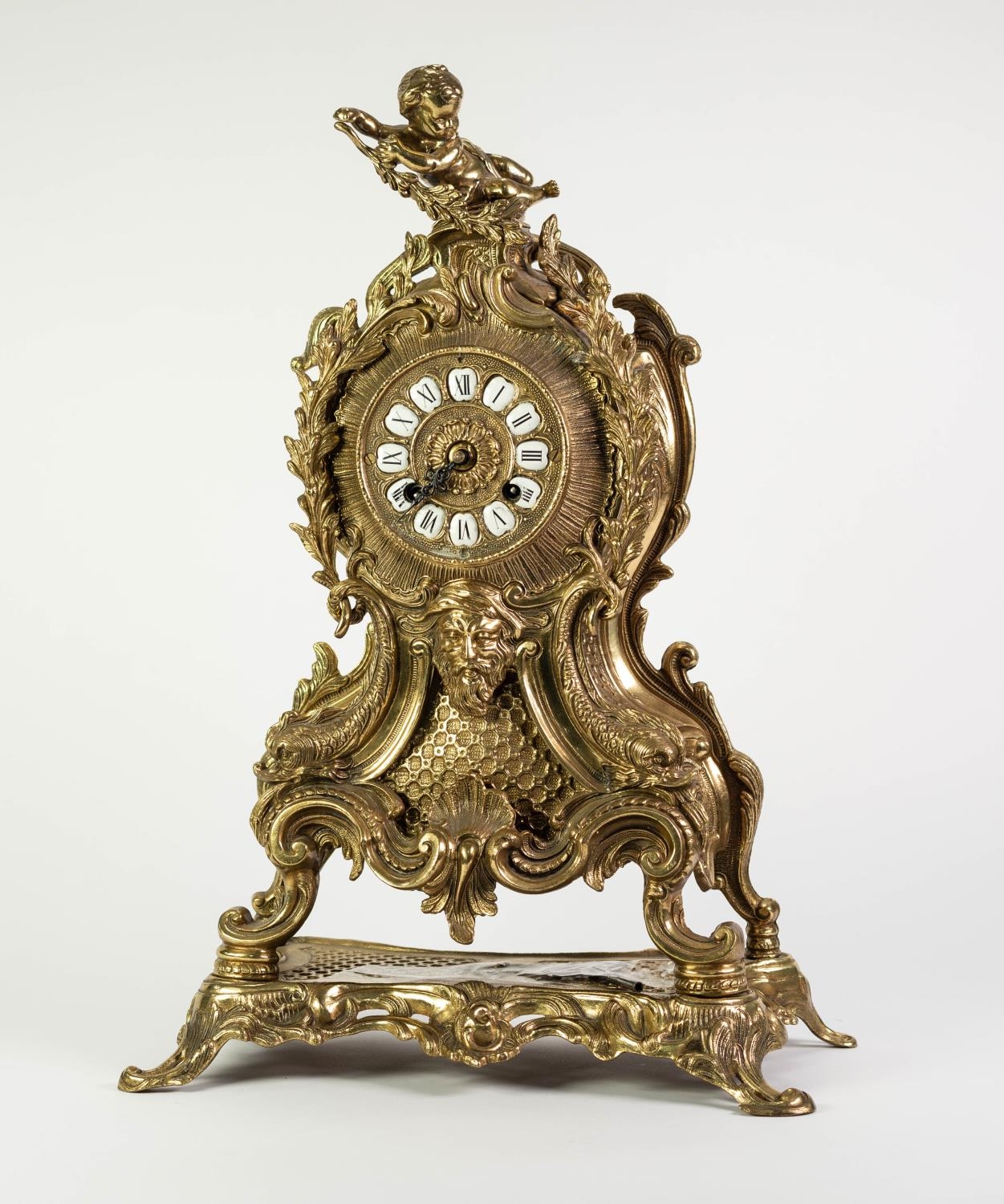 CAST BRASS LARGE MANTLE CLOCK IN THE ROCOCO TASTE, the twelve piece 4? Roman dial powered by a - Image 2 of 3