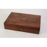 NINETEENTH CENTURY FLAME CUT MAHOGANY SHALLOW BOX, with later green baize lined interior, 3 ½? (9cm)