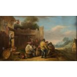 AFTER DAVID TENIERS  OIL PAINTING ON PANEL  Boars merrymaking before a country Inn  panel 6 1/4"x
