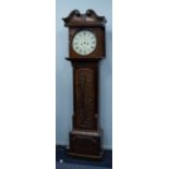 LATE EIGHTEENTH CENTURY MAHOGANY CROSSBANDED AND CARVED OAK LONGCASE CLOCK SIGNED JOS SYMCOCK,