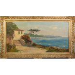 CORBET (TWENTIETH CENTURY) OIL PAINTING ON CANVAS Mediterranean coastal scene Signed 15 ¼? x 31? (