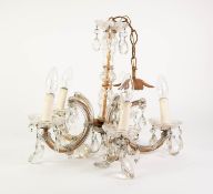 VENETIAN FIVE BRANCH ELECTROLIER, with moulded, sectional column ad C scroll arms with candle