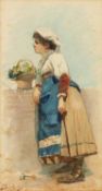 ITALIAN SCHOOL (LATE NINETEENTH CENTURY) WATERCOLOUR  A female figure leaning upon a parapet