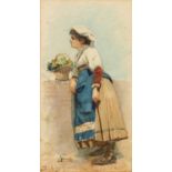 ITALIAN SCHOOL (LATE NINETEENTH CENTURY) WATERCOLOUR  A female figure leaning upon a parapet