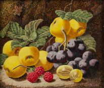 OLIVER CLARE (1853-1927)  OIL PAINTING ON CANVAS  Still life of apples, grapes, raspberries, and