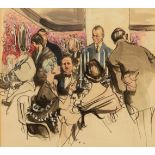 * FRANCIS MARSHALL PEN AND WATERCOLOUR DRAWING  Caprice Restaurant with Mario Gallati, the head of