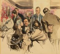 * FRANCIS MARSHALL PEN AND WATERCOLOUR DRAWING  Caprice Restaurant with Mario Gallati, the head of