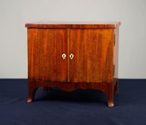 EARLY TWENTIETH CENTURY MAHOGANY APPRENTICE PIECE BOW FRONTED TWO DRAWER JEWELLERY CABINET WITH FOUR