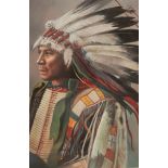 AMERICAN SCHOOL  TWO GOUACHE DRAWINGS  Portraits of Native American Indian Chiefs  14 3/4" x 9 3/