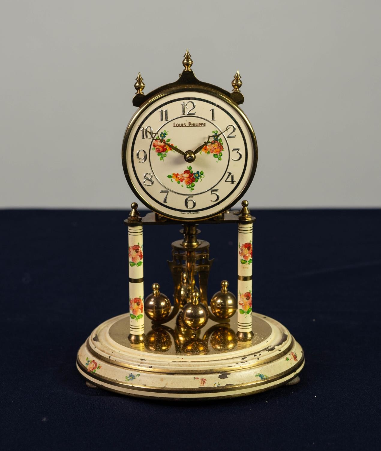 ?LOUIS PHILIPPE? FLORAL PAINTED AND GILT BRASS ANNIVERSARY CLOCK, with 3 ¼? Arabic dial and glass - Image 2 of 3