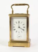 HUNT & ROSKELL, LONDON, LATE NINETEENTH CENTURY GILT BRASS STRIKING CARRIAGE CLOCK WITH ALARM