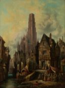 HENRY SCHAFER (1854-1922) OIL PAINTING ON CANVAS  Continental townscape  signed lower right