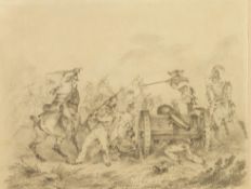 NINETEENTH CENTURY ENGLISH SCHOOL  PENCIL DRAWING  'Waterloo' close quarters battle scene  foot