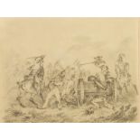 NINETEENTH CENTURY ENGLISH SCHOOL  PENCIL DRAWING  'Waterloo' close quarters battle scene  foot