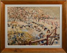 UNATTRIBUTED (MID TWENTIETH CENTURY) OIL ON CANVAS Abstract winter landscape with trees Unsigned