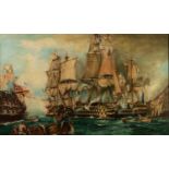 F. SMITH (TWENTIETH CENTURY)  OIL PAINTING ON BOARD 'Battle of Trafalgar Oct 21st 1805' Signed lower