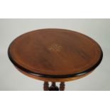 GOOD EDWARDIAN INLAID ROSEWOOD OCCASIONAL TABLE, the moulded circular top with central scrollwork