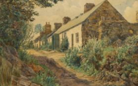 ENOCH FAIRHURST (1874-1945)  WATERCOLOUR DRAWING Terrace of rural stone cottages  signed lower right