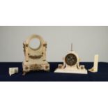 LATE NINETEENTH/ EARLY TWENTIETH CENTURY FRENCH GILT METAL MOUNTED ALABASTER MANTLE CLOCK, the