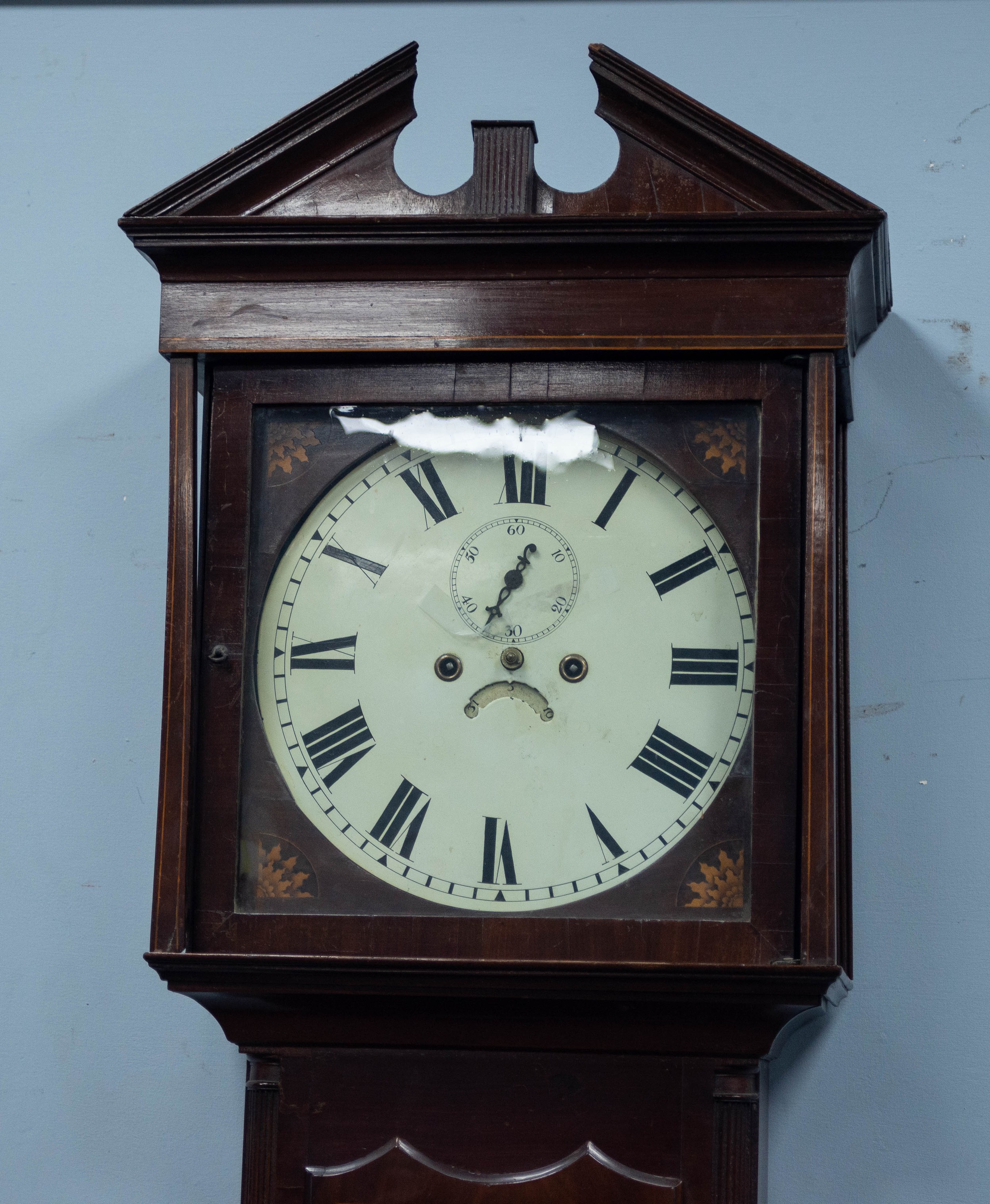 EARLY NINETEENTH CENTURY INLAID MAHOGANY LONGCASE CLOCK, the 14? painted circular dial with - Image 2 of 2