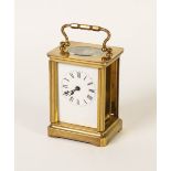 A BRASS CARRIAGE CLOCK (CASE WITH TWO GLASS PANELS MISSING)