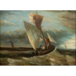 TAYLOR (Nineteenth Century)  OIL PAINTING ON RELINED CANVAS  Figures in a sailing boat caught in a