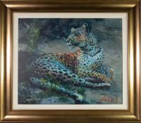 ?ROLF HARRIS (b.1930) ARTIST SIGNED LIMITED EDITION COLOUR PRINT ON CANVAS ?Leopard Reclining at