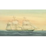 J. HALL  WATERCOLOUR DRAWING  Ship portrait 'H.M.S. Greenock' under sail and steam  signed lower