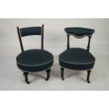 TWO SIMILAR EBONISED AND PARCEL GILT DRAWING ROOM NURSING CHAIR, each with low back, turned and