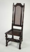 SEVENTEENTH CENTURY STYLE H CARVED OAK HIGH BACK SINGLE DINING CHAIR, the back with caned panel,