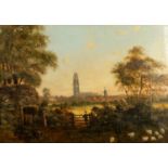 ENGLISH SCHOOL (NINETEENTH CENTURY)  OIL PAINTING ON RELINED CANVAS   A View of Boston,