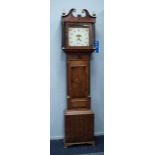 LATE EIGHTEENTH CENTURY MAHOGANY CROSSBANDED OAK LONGCASE CLOCK SIGNED DAVENTRY, the 12? painted